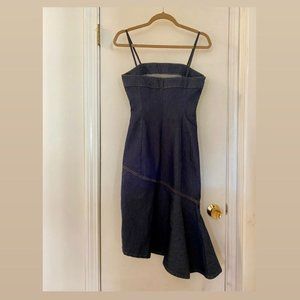 Denim dress with asymmetric flare in the bottom - midi